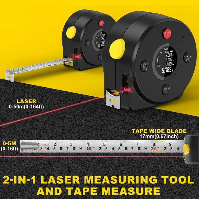 Alt view image 4 of 7 - Laser Tape Measure 164Ft Measurement & 16Ft Manual Measuring, Digital Tape Measure Digital Laser with M/in/Ft/Ft+in Units, LCD Display, Self-Locking Tape, Lanyard Design