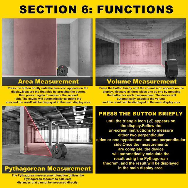 Alt view image 6 of 7 - Laser Tape Measure 164Ft Measurement & 16Ft Manual Measuring, Digital Tape Measure Digital Laser with M/in/Ft/Ft+in Units, LCD Display, Self-Locking Tape, Lanyard Design