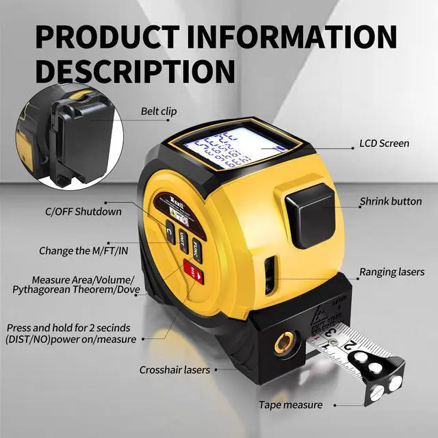 Alt view image 5 of 7 - Laser Tape Measure 3 in 1 Laser Rangefinder Tape Measure 135ft Laser Measuring Tape & 16ft Tape Measure for Pythagorean, Area, Volum, Multi-Unit Conversion (Ft/Ft+in/in)