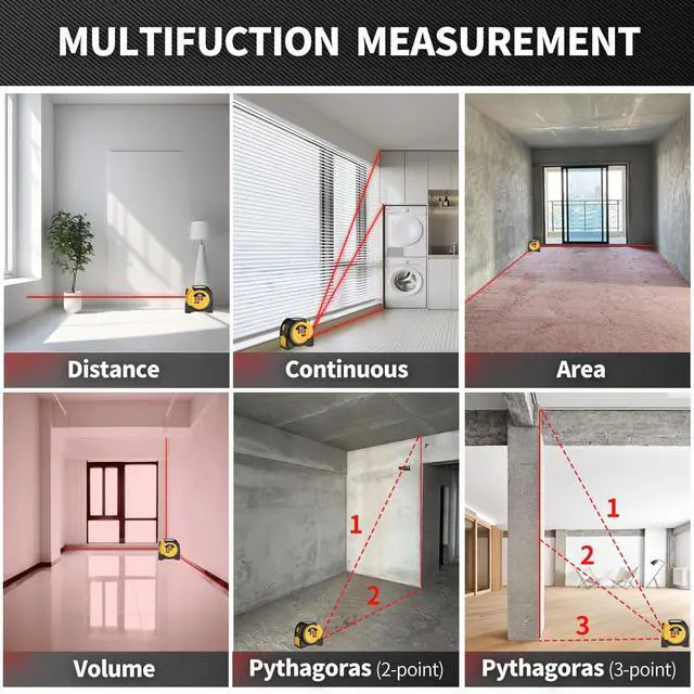 Alt view image 7 of 7 - Laser Tape Measure 3 in 1 Laser Rangefinder Tape Measure 135ft Laser Measuring Tape & 16ft Tape Measure for Pythagorean, Area, Volum, Multi-Unit Conversion (Ft/Ft+in/in)