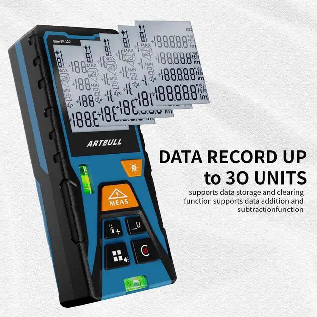 Alt view image 3 of 7 - Laser Distance Meter 393ft Digital Laser Measuring Tool with LCD Backlit Display, Area Volume Pythagorean, ±2mm Accuracy, Class II, Electronic Tape Measure for DIY Construction AAA Battery Powered