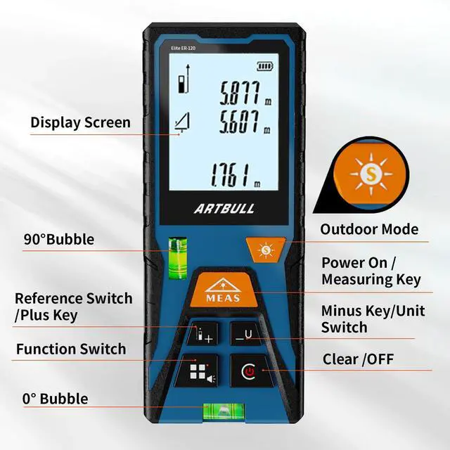 Alt view image 5 of 7 - Laser Distance Meter 393ft Digital Laser Measuring Tool with LCD Backlit Display, Area Volume Pythagorean, ±2mm Accuracy, Class II, Electronic Tape Measure for DIY Construction AAA Battery Powered