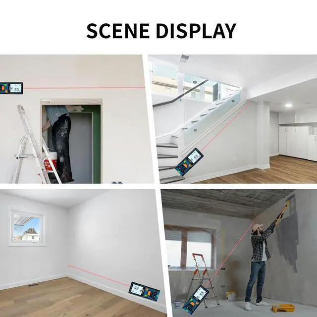 Alt view image 7 of 7 - Laser Distance Meter 393ft Digital Laser Measuring Tool with LCD Backlit Display, Area Volume Pythagorean, ±2mm Accuracy, Class II, Electronic Tape Measure for DIY Construction AAA Battery Powered