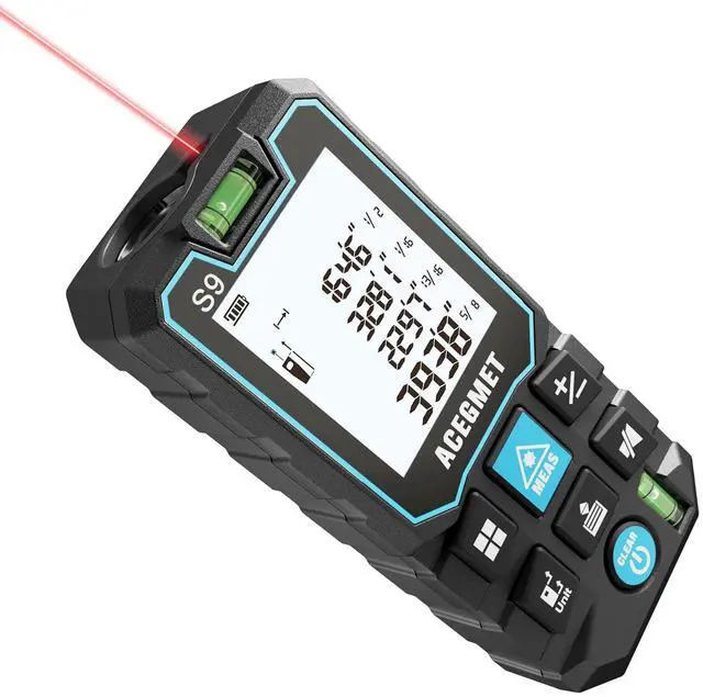 Main image of Laser Measure, 393ft/120m Laser Measurement Tool, Laser Measuring Tool with 2 Bubble Levels, LCD Backlit Display, IP54 Waterproof, Pythagorean Mode for Distance, Area, Volume