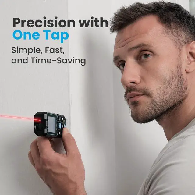 Alt view image 2 of 7 - Laser Measure, 393ft/120m Laser Measurement Tool, Laser Measuring Tool with 2 Bubble Levels, LCD Backlit Display, IP54 Waterproof, Pythagorean Mode for Distance, Area, Volume