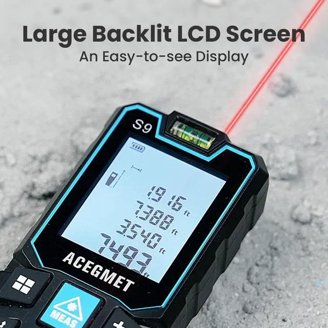 Alt view image 7 of 7 - Laser Measure, 393ft/120m Laser Measurement Tool, Laser Measuring Tool with 2 Bubble Levels, LCD Backlit Display, IP54 Waterproof, Pythagorean Mode for Distance, Area, Volume