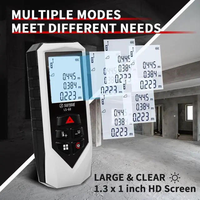 Alt view image 5 of 6 - Laser Distance Meter 196ft Digital Laser Measuring Tool with LCD Backlit Display, Pythagorean Mode, Area & Volume Calculation, ±2mm Accuracy, Class II, Electronic Tape Measure for DIY and Construction