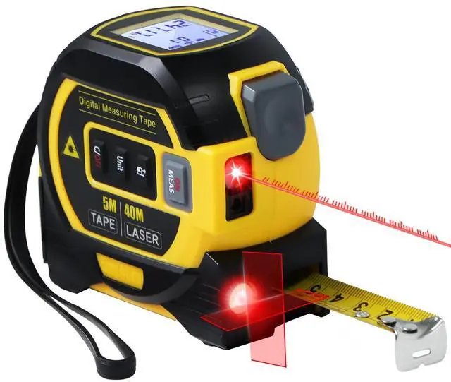 Main image of Laser Tape Measure 3-in-1 with Large LCD Display | Digital Laser Measurement Tool in/ft/m Scales up to 131ft/40M with calculations | Tape Measure 16ft/5M and Cross Line Laser Yellow