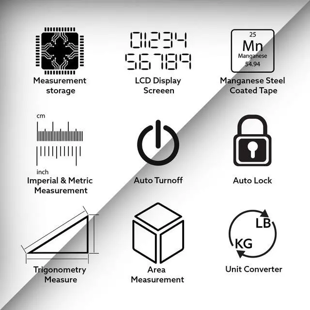 Alt view image 4 of 7 - Laser Tape Measure 3-in-1 with Large LCD Display | Digital Laser Measurement Tool in/ft/m Scales up to 131ft/40M with calculations | Tape Measure 16ft/5M and Cross Line Laser Yellow