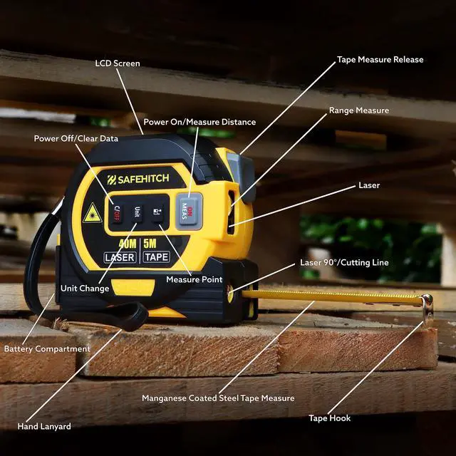 Alt view image 5 of 7 - Laser Tape Measure 3-in-1 with Large LCD Display | Digital Laser Measurement Tool in/ft/m Scales up to 131ft/40M with calculations | Tape Measure 16ft/5M and Cross Line Laser Yellow