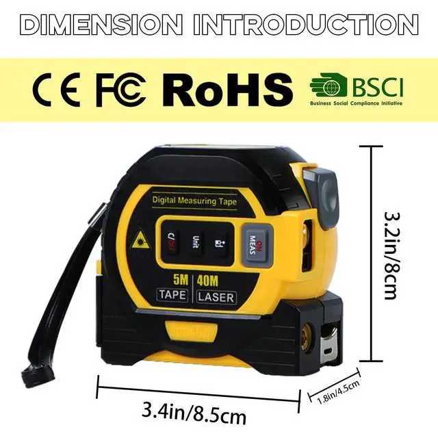 Alt view image 4 of 7 - 3 in 1 Digital Laser Tape Measure | Laser Level Crosshairs | 130ft/40m Laser Distance + 16ft/5m AutoLock Tape | Backlit LCD Display (Ft/Inch/M/mm & Fractions)