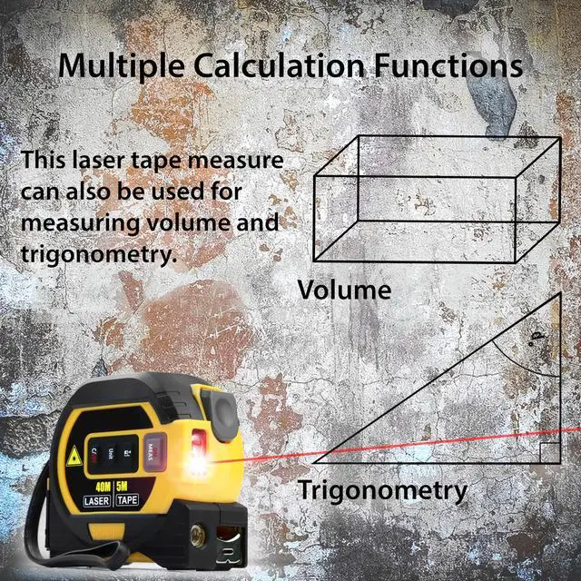 Alt view image 7 of 7 - 3 in 1 Digital Laser Tape Measure | Laser Level Crosshairs | 130ft/40m Laser Distance + 16ft/5m AutoLock Tape | Backlit LCD Display (Ft/Inch/M/mm & Fractions)