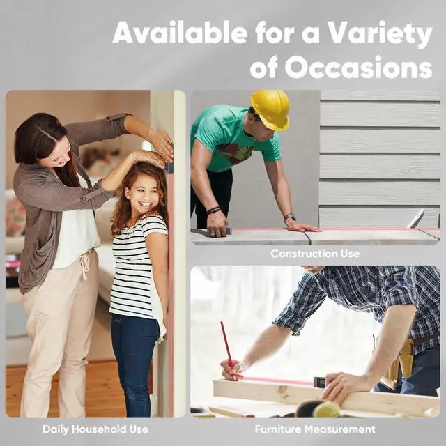 Alt view image 5 of 7 - 2-in-1 Laser Measure & Line Laser 196 FT - Distance Meter with Cross-Line, Laser Level with 3 Lasers Heads, Type-C Rechargeable- Area/Volume/Pythagorean for Construction, Tiling, 1.4" Black LCD