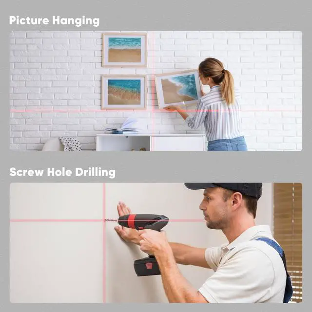 Alt view image 6 of 7 - 2-in-1 Laser Measure & Line Laser 196 FT - Distance Meter with Cross-Line, Laser Level with 3 Lasers Heads, Type-C Rechargeable- Area/Volume/Pythagorean for Construction, Tiling, 1.4" Black LCD