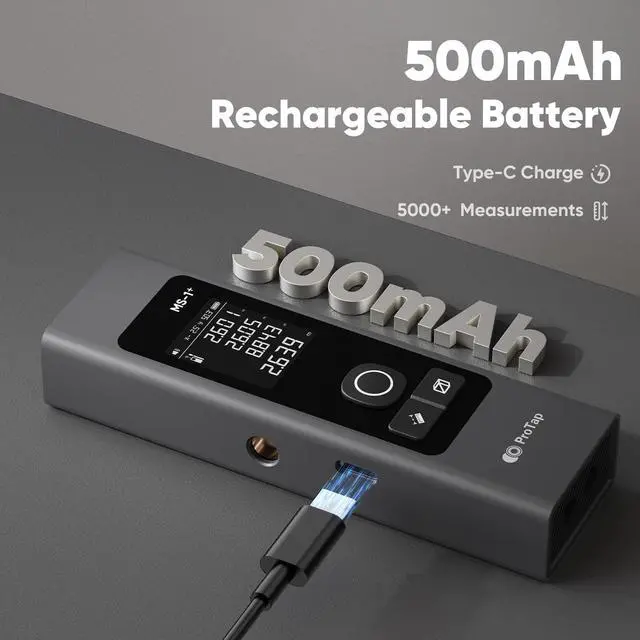 Alt view image 7 of 7 - 2-in-1 Laser Measure & Line Laser 196 FT - Distance Meter with Cross-Line, Laser Level with 3 Lasers Heads, Type-C Rechargeable- Area/Volume/Pythagorean for Construction, Tiling, 1.4" Black LCD