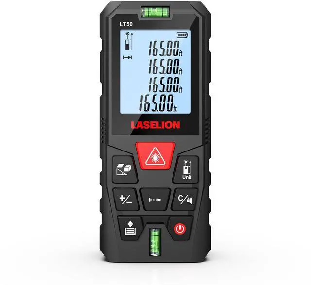 Main image of LT50 Laser Measure, 165ft/50m Laser Measurement Tool, with 2 Bubble Levels, Measuring Tool 4 Units ConversionLCD Backlit Display, IP54 Waterproof, Pythagorean Mode for Distance, Area, Volume