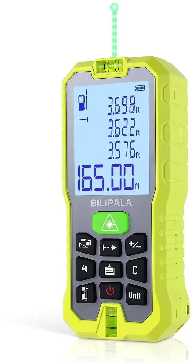 Main image of Laser Distance Measuring Tool, 50M/165ft Laser Measure, ±2mm Accuracy Laser Distance Meters with Backlit LCD, Measuring Distance, Area, Volume, Pythagorean Mode for Indoor/Outdoor Use(Green Laser)