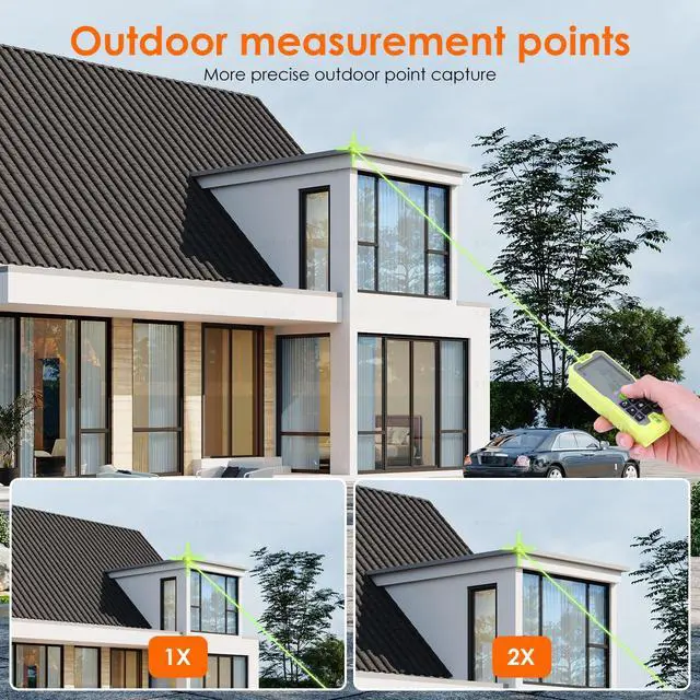 Alt view image 4 of 7 - Laser Distance Measuring Tool, 50M/165ft Laser Measure, ±2mm Accuracy Laser Distance Meters with Backlit LCD, Measuring Distance, Area, Volume, Pythagorean Mode for Indoor/Outdoor Use(Green Laser)