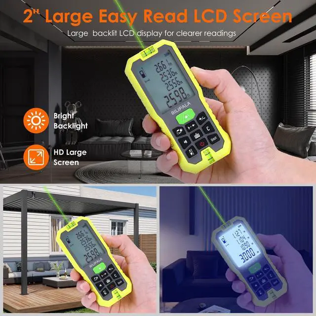 Alt view image 7 of 7 - Laser Distance Measuring Tool, 50M/165ft Laser Measure, ±2mm Accuracy Laser Distance Meters with Backlit LCD, Measuring Distance, Area, Volume, Pythagorean Mode for Indoor/Outdoor Use(Green Laser)