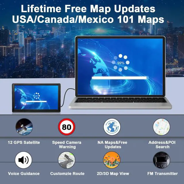 Alt view image 4 of 7 - GPS Navigator for Car with 2026 Maps Lifetime Free Update, 7" Car GPS Navigation System for Vehicles Truck Commercial Drivers with POI/ZIP Search, Support FM, Voice Guidance, Speedcam/Red Light Alerts