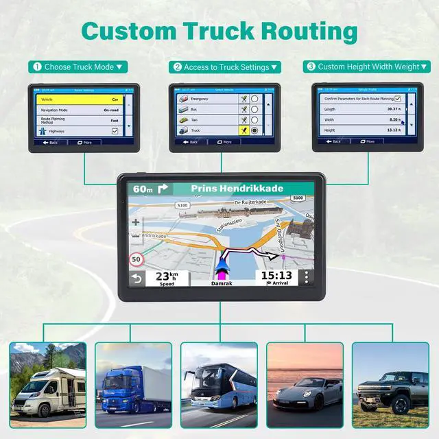 Alt view image 3 of 5 - GPS Navigator for Car Truck RV, 7 Inch Touch Screen GPS for Car with 2026 Maps Free Lifetime Updates, Voice Turn-by-Turn Guidance, Speed Limit & Red Light Camera Alerts, Custom Truck Routing