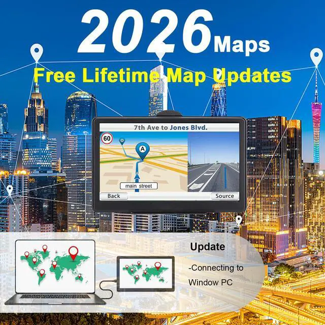 Alt view image 6 of 7 - GPS Navigator for Car, 2026 Map 7 inch Touch Screen Car GPS 256-16GB,Voice Turn Direction Guidance, Support Speed and Red Light Warning, North America Lifetime map Free Update Truck(Black)