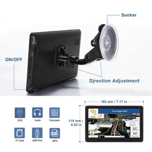 Alt view image 2 of 6 - GPS Navigator for Car Truck RV, Latest 2025 Map, 7 inch Touch Screen Real Voice Spoken Turn-by-Turn Direction Reminding Navigation System for Cars, Vehicle GPS with Speed and Red Light Warning