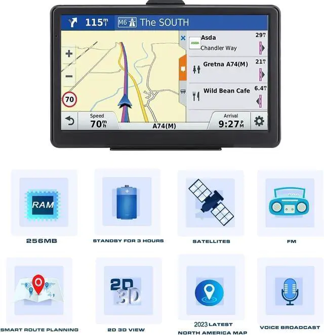 Alt view image 3 of 7 - 7 Inch Car GPS Navigator with 2025 USA Maps, Voice Turn-by-Turn Guidance, Lane Assistance, Speed and Red Light Warning for Vehicles,GPS Satellite Navigator with Free Lifetime Map Update,