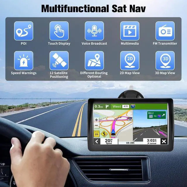 Alt view image 3 of 7 - GPS Navigator for Car Truck RV - 7'' HD Touchscreen Navigation System, Latest 2025 Maps Free Lifetime Updates, Speed & Red Light Warning, Turn-by-Turn Voice Guidance, GPS Navigation for All Cars