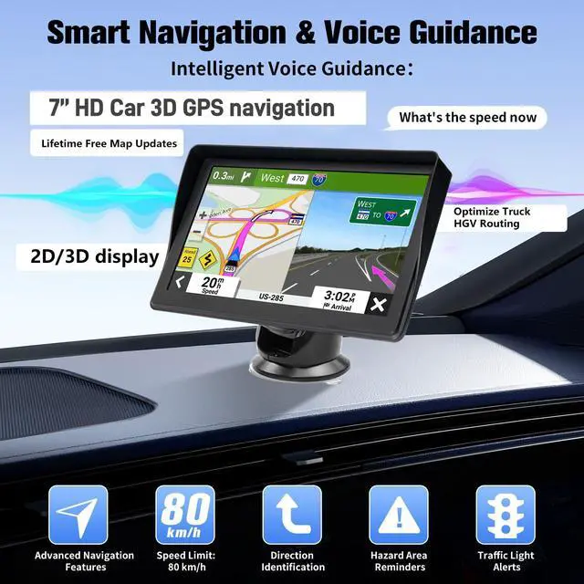 Alt view image 2 of 7 - GPS Navigator for Car Truck RV - 7'' HD Touchscreen Navigation System, Latest 2025 Maps Free Lifetime Updates, Speed & Red Light Warning, Turn-by-Turn Voice Guidance, GPS Navigation for All Cars