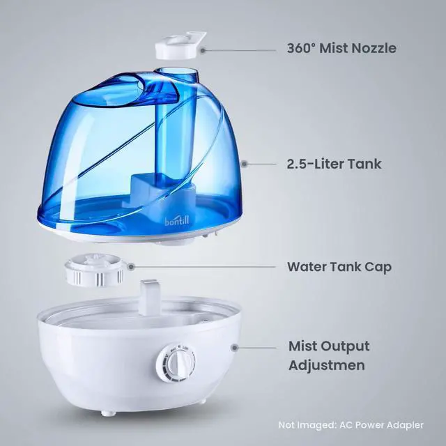 Alt view image 5 of 7 - Cool Mist Humidifiers for Bedroom & Large Room (2.5L Water Tank) Quiet Ultrasonic Air Humidifier For Babies Nursery, Office, Indoor Plants & Whole House -Adjustable 360 Rotation Nozzle, Auto-Shut Off