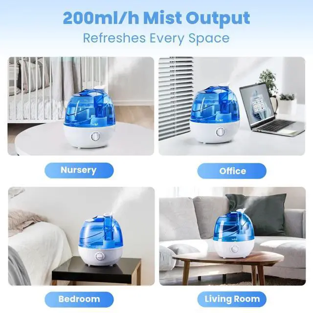 Alt view image 7 of 7 - Cool Mist Humidifiers for Bedroom & Large Room (2.5L Water Tank) Quiet Ultrasonic Air Humidifier For Babies Nursery, Office, Indoor Plants & Whole House -Adjustable 360 Rotation Nozzle, Auto-Shut Off