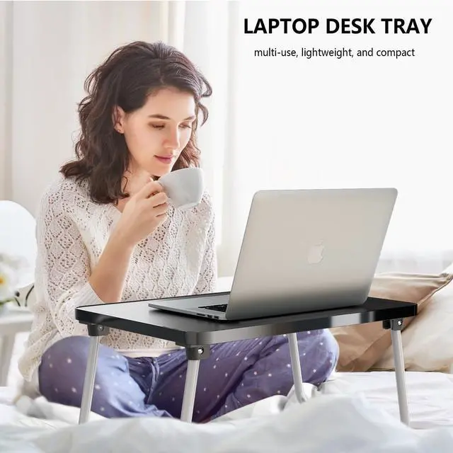 Alt view image 2 of 7 - Foldable Lap Desks Laptop Tray for Bed or Couch,Portable Breakfast Serving Tray with Folding Legs,Lightweight Mini Table, Laptop Stand for Working, Reading and Writing,Black