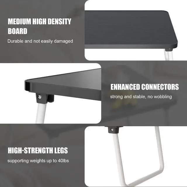 Alt view image 6 of 7 - Foldable Lap Desks Laptop Tray for Bed or Couch,Portable Breakfast Serving Tray with Folding Legs,Lightweight Mini Table, Laptop Stand for Working, Reading and Writing,Black