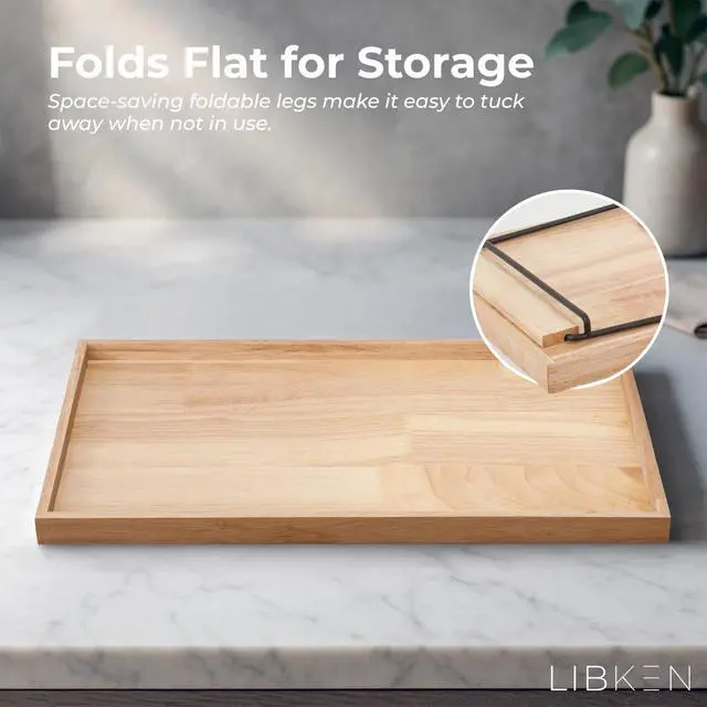 Alt view image 7 of 7 - Rubberwood Serving Tray with Foldable Legs Minimal Scandinavian Design Bed Tray Table Elegant Wooden Breakfast in Bed Tray, Food Serving Tray for Eating, Snacks, Reading & Laptop Use