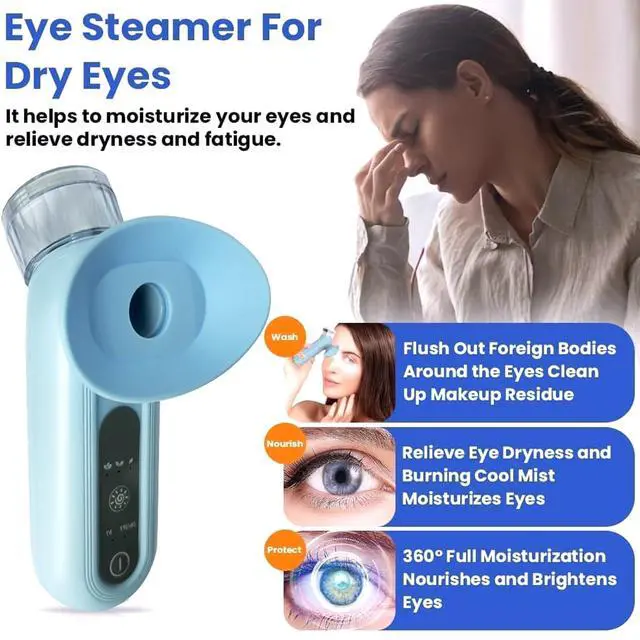 Alt view image 4 of 7 - Eye Mist Steam Sprayer for Relief Dry Eyes, Eye Treatment, Portable Heated Eye Masks, Mini Eye Moisturizing Cleaning Soothing Steamer, Blue