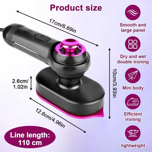 Alt view image 3 of 5 - Ultra-Light 2-in-1 Mini Steam Iron, Portable Travel Steam Iron with 60ml Large Tank, 90° Rotatable Handle & Precision Tip for Collars, Handheld Clothes Steamer for Home, Office, Dorm
