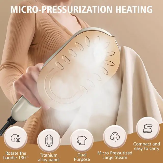 Alt view image 3 of 7 - Handheld Steam Iron with Anti-Scalding Base,2026 New1000W Portable Fabric Steamer for Clothes,2-in-1 Steamer and Irons, 10S Fast Heat-Up,180° Swivel Handle Mini Travel Iron for Home,Travel (Green)