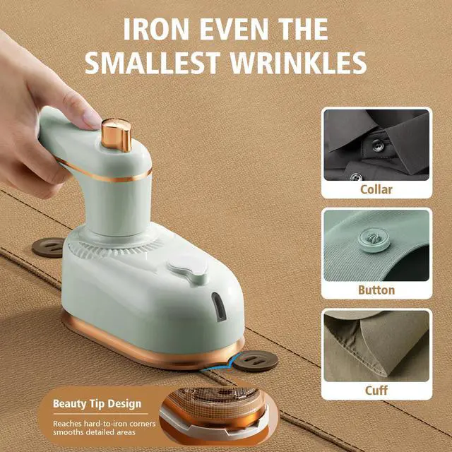 Alt view image 4 of 7 - Handheld Steam Iron with Anti-Scalding Base,2026 New1000W Portable Fabric Steamer for Clothes,2-in-1 Steamer and Irons, 10S Fast Heat-Up,180° Swivel Handle Mini Travel Iron for Home,Travel (Green)