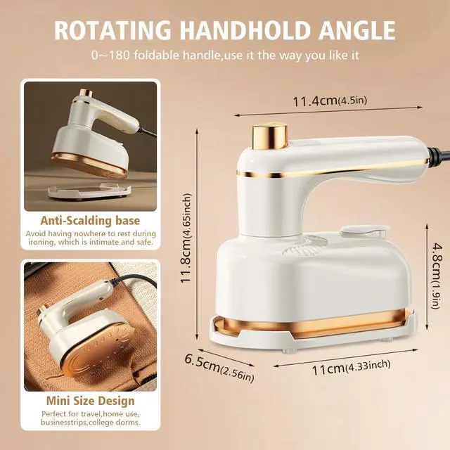 Alt view image 6 of 7 - Handheld Steam Iron with Anti-Scalding Base,2026 New1000W Portable Fabric Steamer for Clothes,2-in-1 Steamer and Irons, 10S Fast Heat-Up,180° Swivel Handle Mini Travel Iron for Home,Travel (Green)