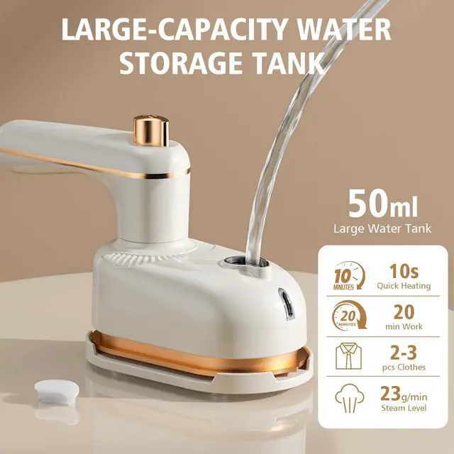 Alt view image 7 of 7 - Handheld Steam Iron with Anti-Scalding Base,2026 New1000W Portable Fabric Steamer for Clothes,2-in-1 Steamer and Irons, 10S Fast Heat-Up,180° Swivel Handle Mini Travel Iron for Home,Travel (Green)