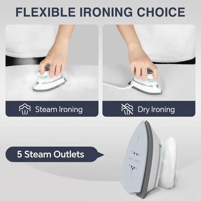 Alt view image 6 of 7 - Mini Travel Steam Iron for Clothes with Dual Voltage, Temperature Control, Non-Stick Soleplate and Cord Storage, Ideal for Sewing, Quilting and Handcraft
