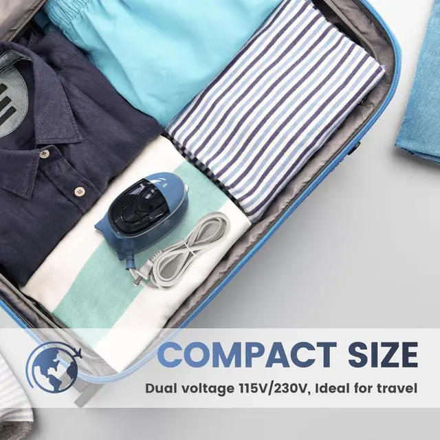 Alt view image 3 of 7 - Mini Travel Steam Iron for Clothes with Dual Voltage, Non-Stick Soleplate, One Temperature Technology, Detachable Water Tank, Ideal for Sewing, Quilting and Handcraft