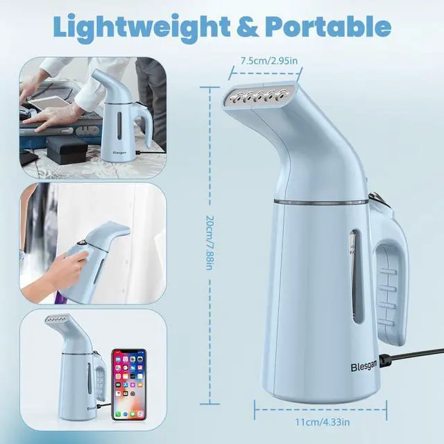 Alt view image 2 of 7 - Steamer for Clothes 700W, Fast Heat-up in 40S, 120ML Water Tank, 25g/min Strong Penetrating Steam, Portable Clothes Steamer Iron for Travel and Home(GY169-Blue)