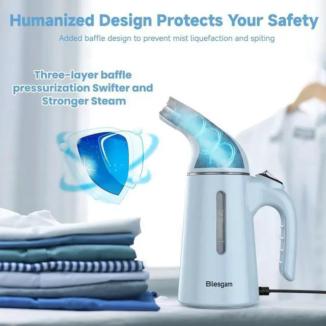 Alt view image 3 of 7 - Steamer for Clothes 700W, Fast Heat-up in 40S, 120ML Water Tank, 25g/min Strong Penetrating Steam, Portable Clothes Steamer Iron for Travel and Home(GY169-Blue)