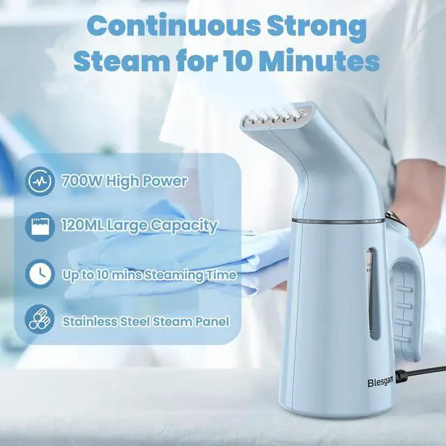 Alt view image 4 of 7 - Steamer for Clothes 700W, Fast Heat-up in 40S, 120ML Water Tank, 25g/min Strong Penetrating Steam, Portable Clothes Steamer Iron for Travel and Home(GY169-Blue)