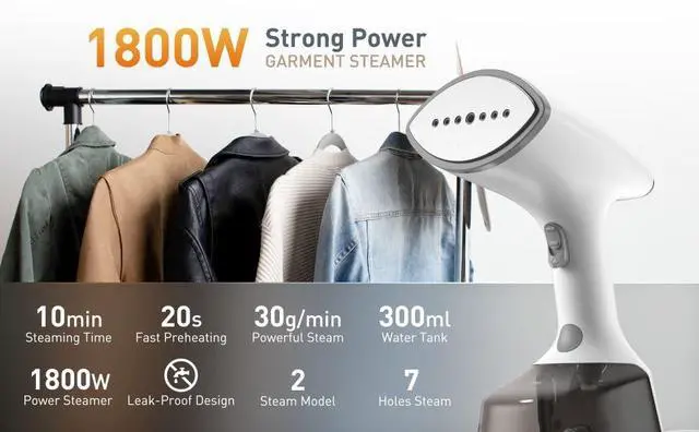 Alt view image 5 of 6 - Upgrade Steamer for Clothes,1500W 30s Quick Heat Handheld Clothes Steamer,Fabric Wrinkles Remover Garment Steamer with Smart LCD,2 in 1 Clothing Iron with 300ml Tank and Fabric Brush (25s Quick Heat)