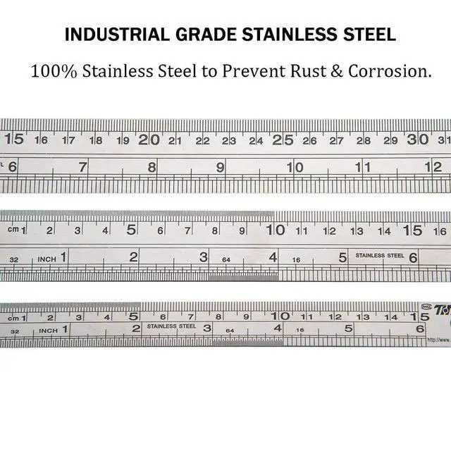 Alt view image 2 of 7 - Metal Straight Edge Ruler Stainless Steel Ruler 6 Inch 12 Inch 16 Inch Ruler Set Rulers Bulk Set of 3