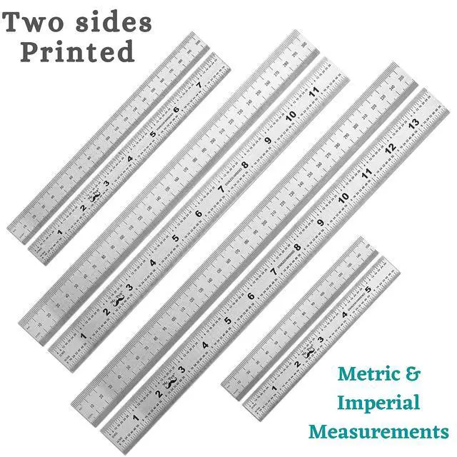 Alt view image 2 of 7 - Machinist Ruler, 4 Pack (6, 8, 12, 14 inch), Metric & Millimeter Ruler, 1/64, 1/32, mm and .5 mm, Stainless Steel
