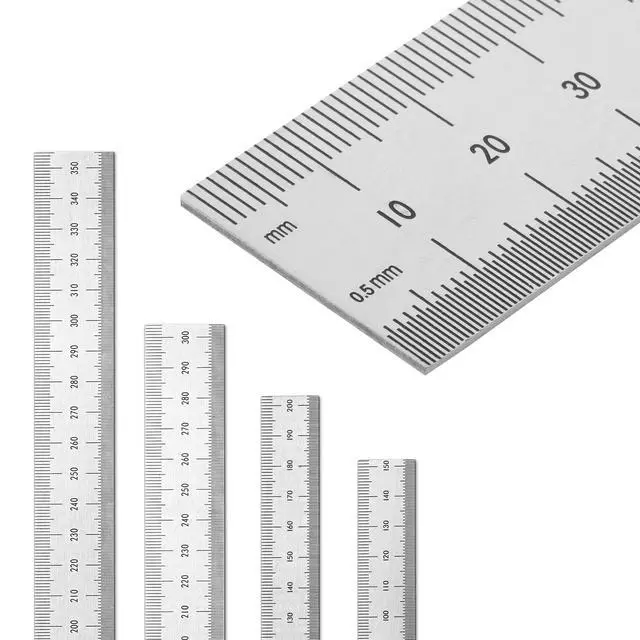 Alt view image 4 of 7 - Machinist Ruler, 4 Pack (6, 8, 12, 14 inch), Metric & Millimeter Ruler, 1/64, 1/32, mm and .5 mm, Stainless Steel